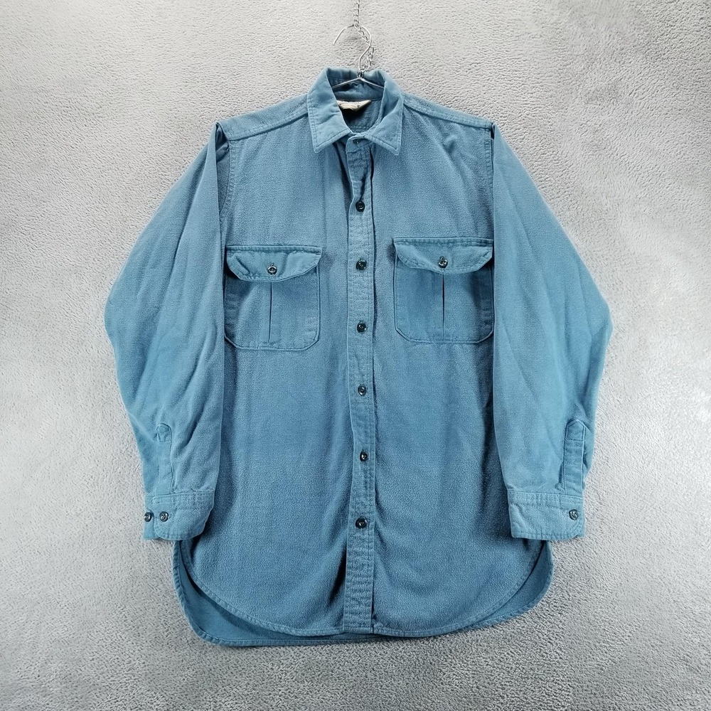 VTG Cabelas Shirt Mens L Blue Chamois‎ Flannel Heavyweight Pockets Casual
